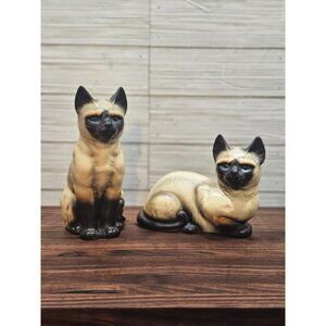 Set of 2 Vintage Ceramic Siamese Cat Figurines